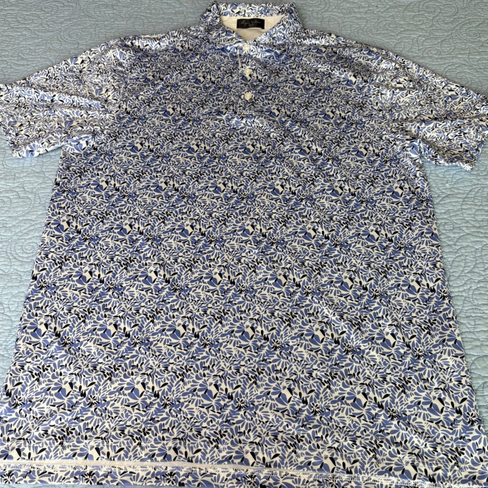 Byron Nelson Mens Blue Floral Petal Print Performance Golf Polo Shirt Medium
